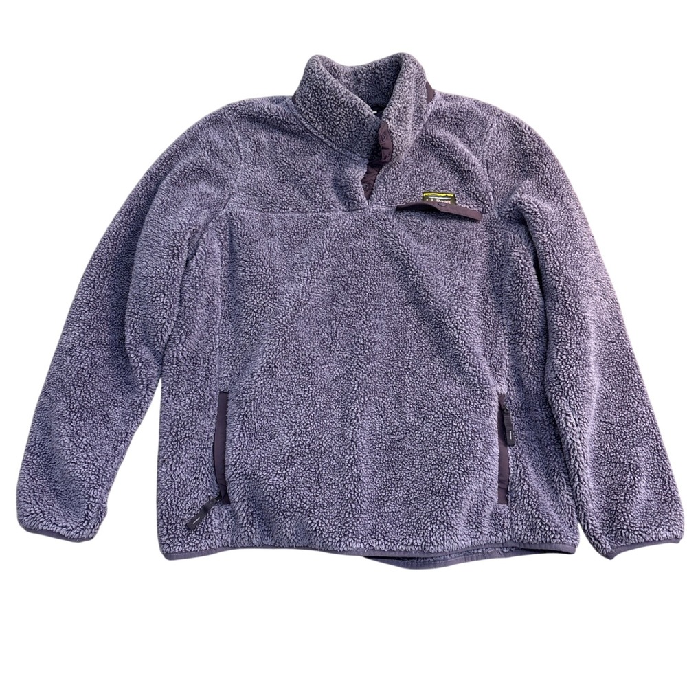 LL Bean Womens Hi-Pile Fleece Pullover Snap Neck Purple 505112 Large L REG